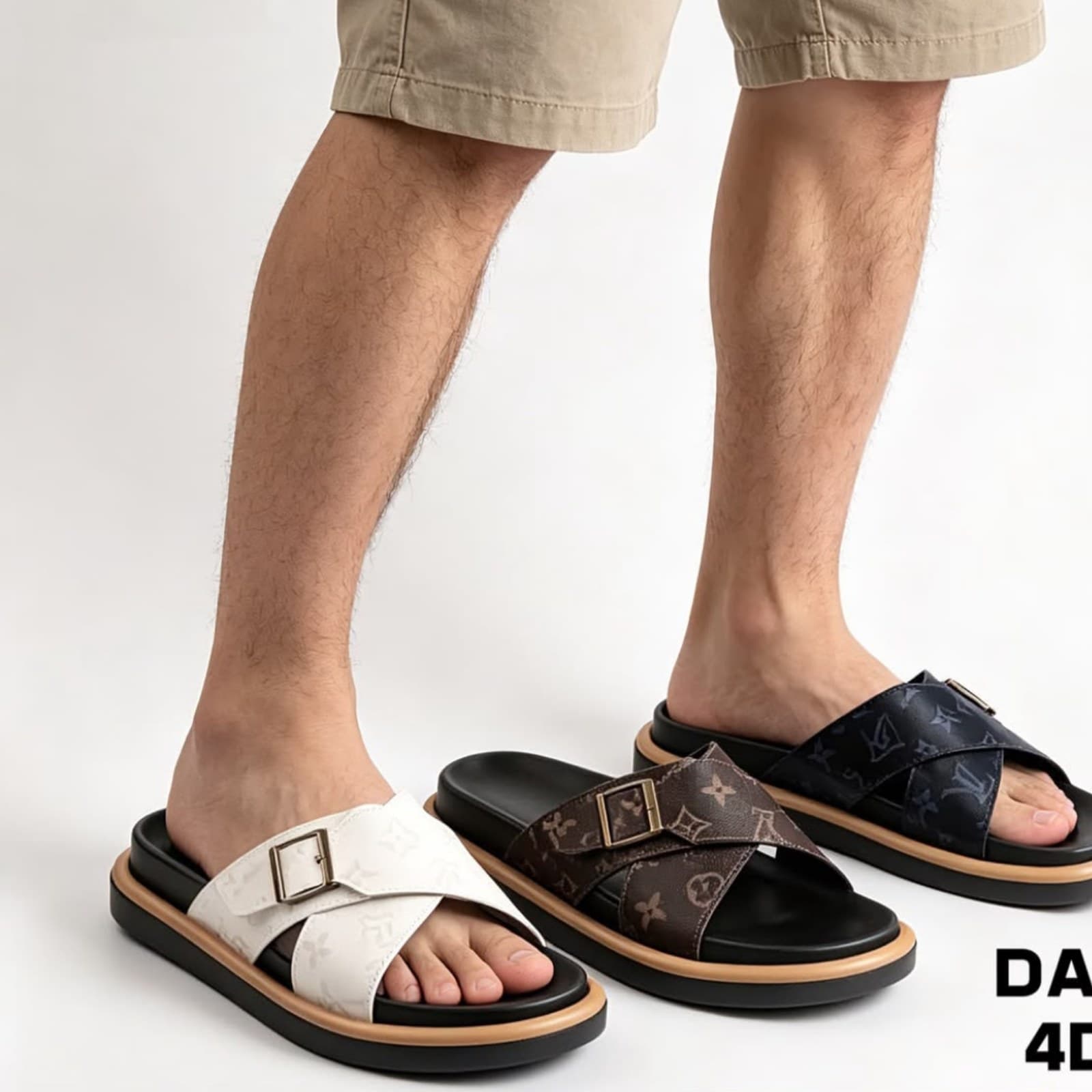 Louis Vuitton Monogram Crossed-Strap Men's Slides with Buckle image 1