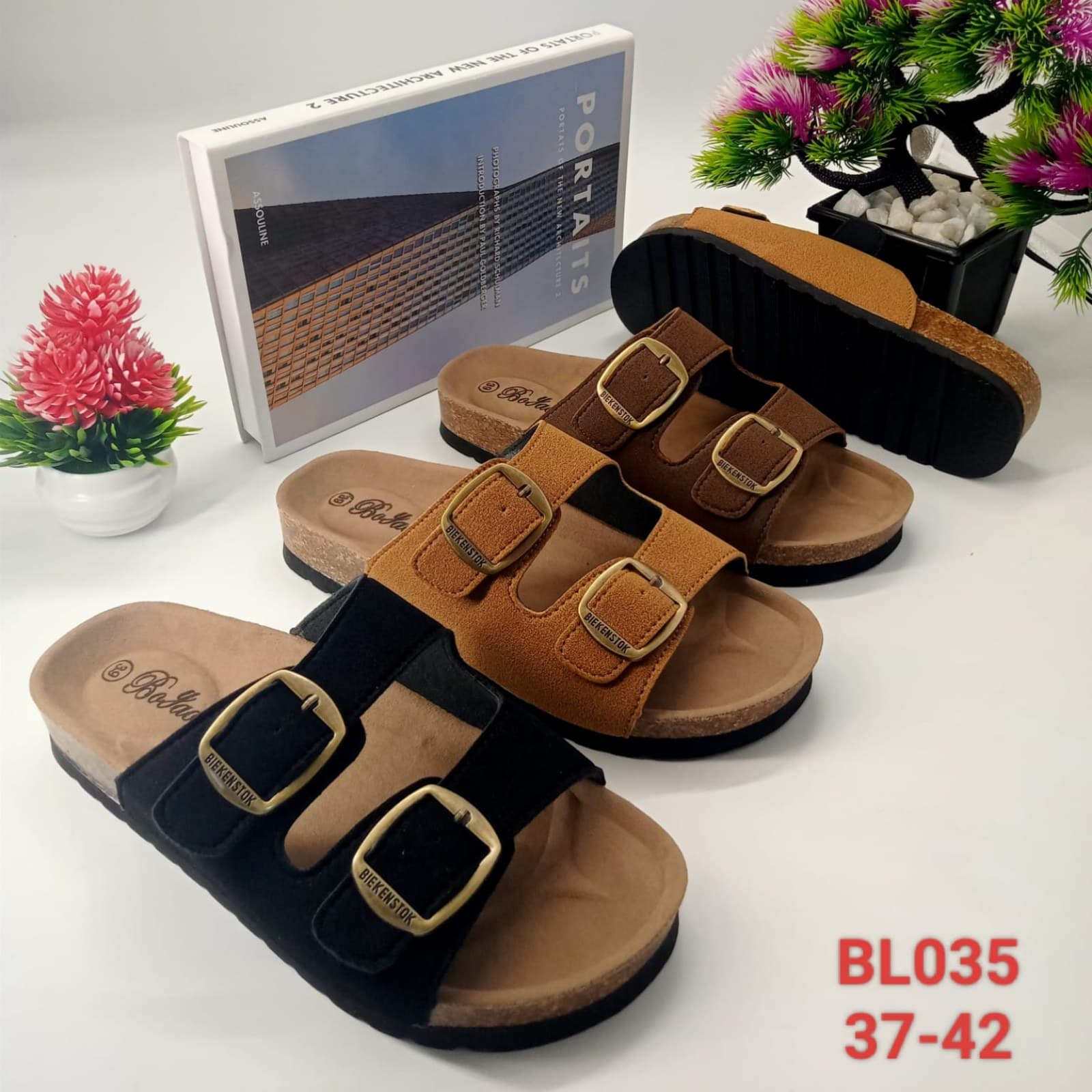 BoJiao Unisex Two-Strap Cork Platform Slide Sandals image 1